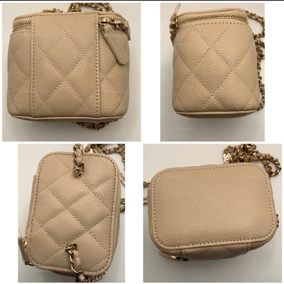 Authentic CHANEL Caviar Beige Mini Square Vanity Case CC Chain Bag Gold Hardware - Picture 4 of 9